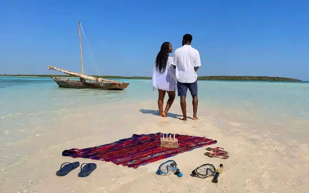 Honeymoon couple on a luxury beach holiday in Kenya